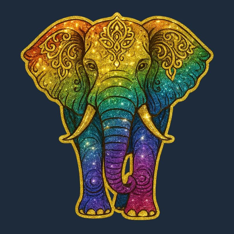 Regenbogen Elefant mit Goldmuster