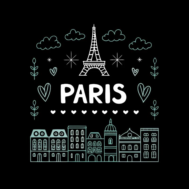 Paris Eiffel Tower Hearts Doodle