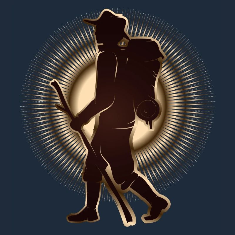 Pilger oder Wanderer mit Wanderstab & Rucksack