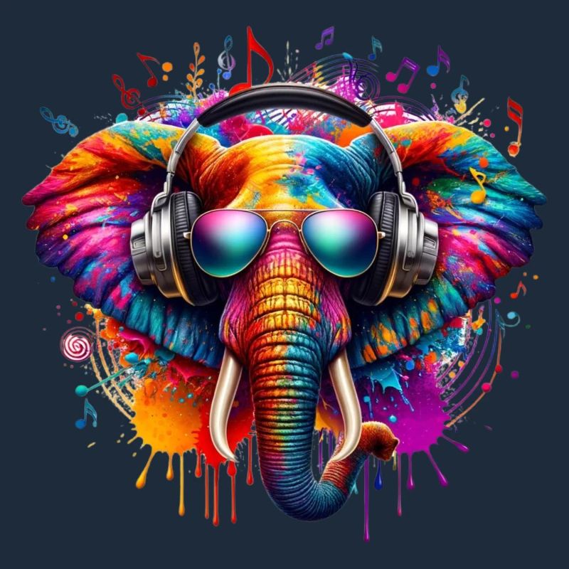Bunter Elefant mit Kopfhörern