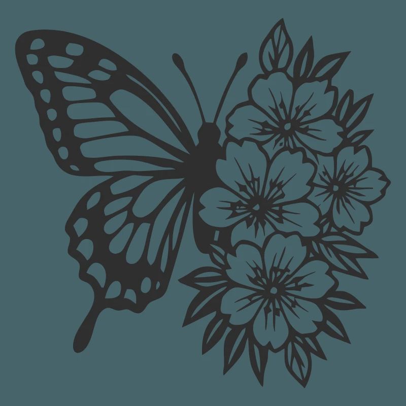 Composition élégante de papillon et de fleurs
