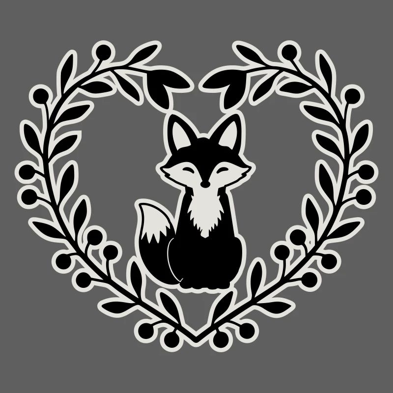 Renard mignon dans une couronne de feuilles - dessiné à la main