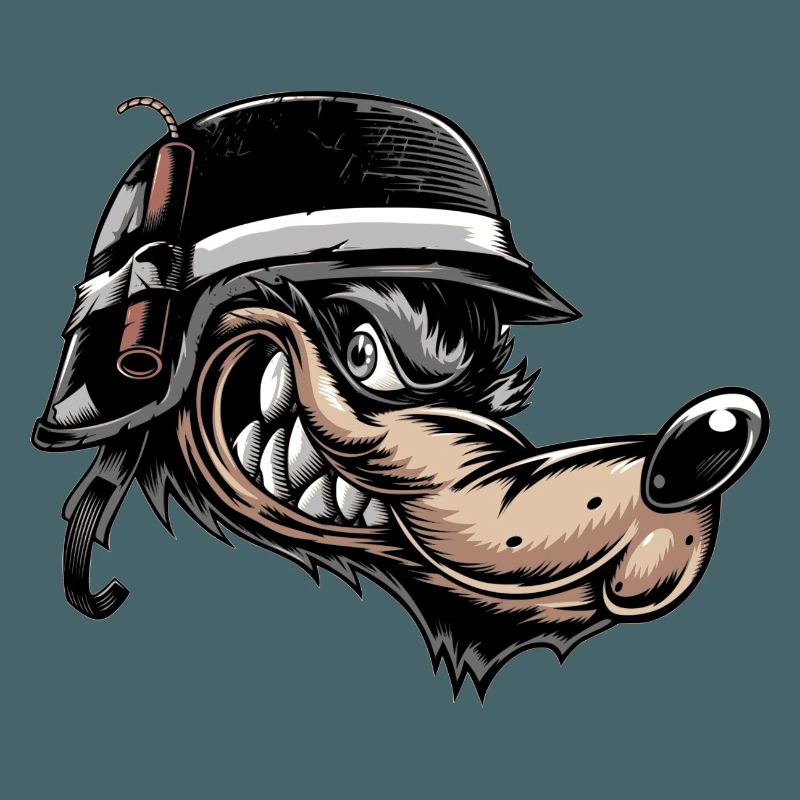 Grimmiger Comic-Wolf mit Helm