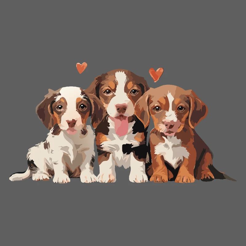 Chiots - 3 petits chiens avec des cœurs