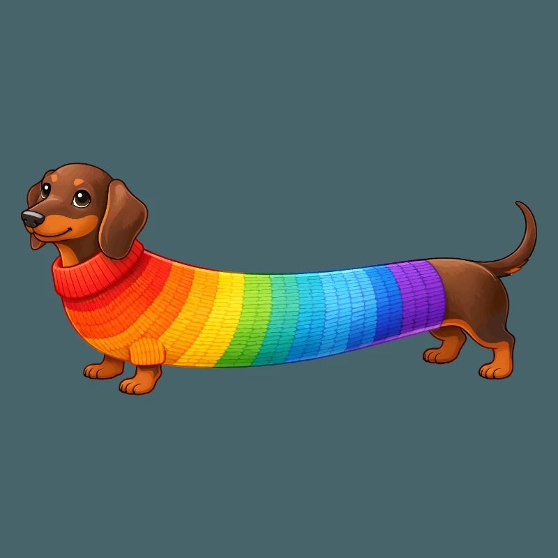Dackel mit Regenbogen Pullover 