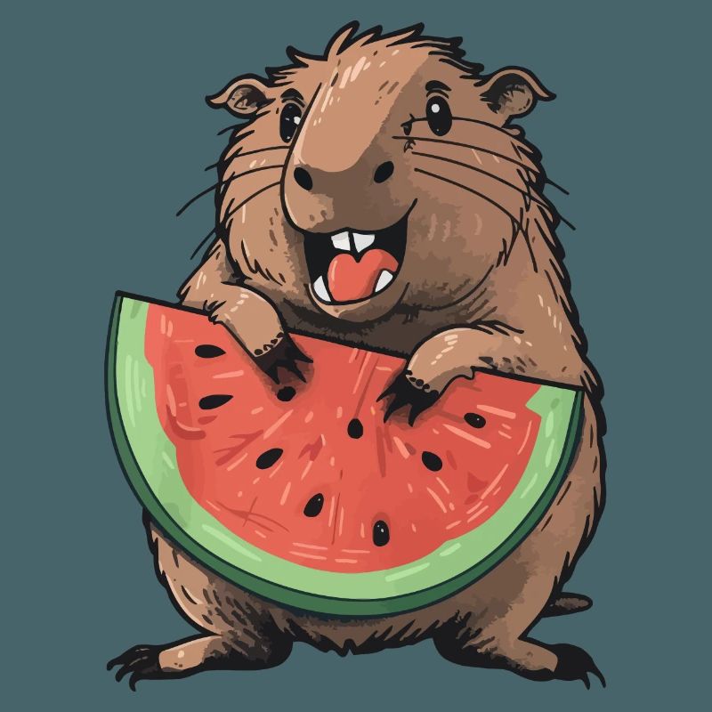 Capybara mangeant de la pastèque