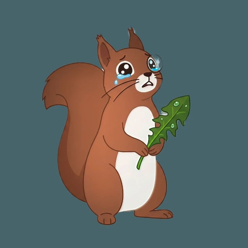 Crying squirrel with a leaf