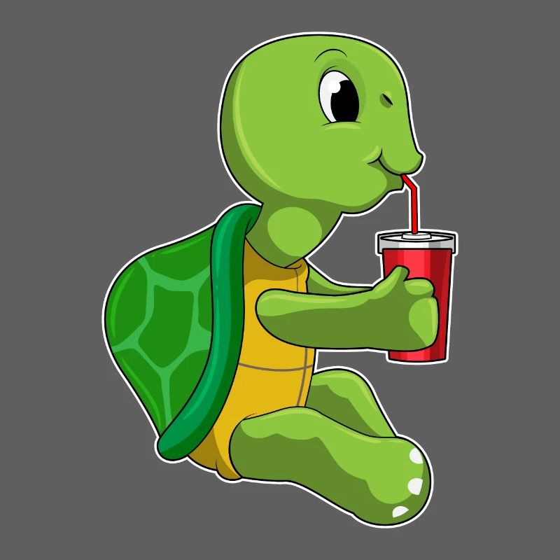 Turtle with drinking cup with straw