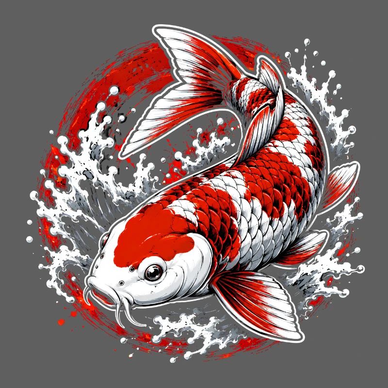 Red White Koi Carp Splash Art Design
