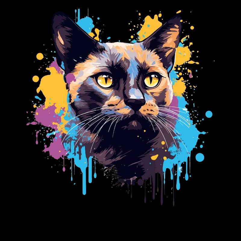 Splash Art Visage de chat birman coloré