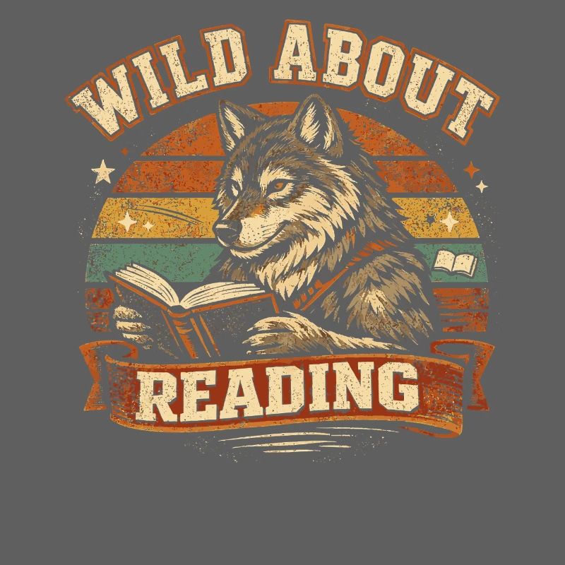Wild About Reading Wolf Retro Bücher Spruch