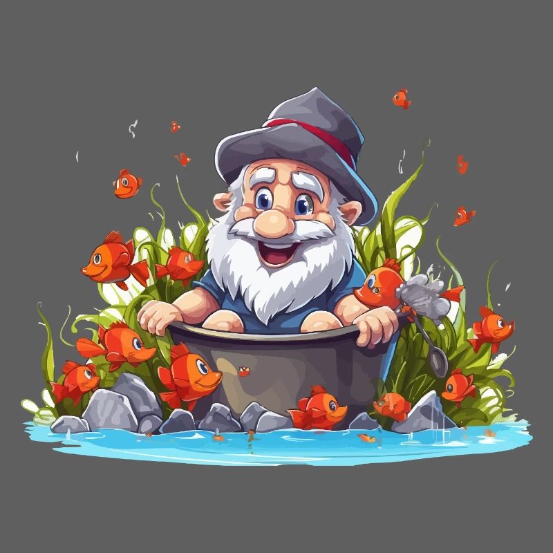 Nain dans le pot de bain près de l’étang