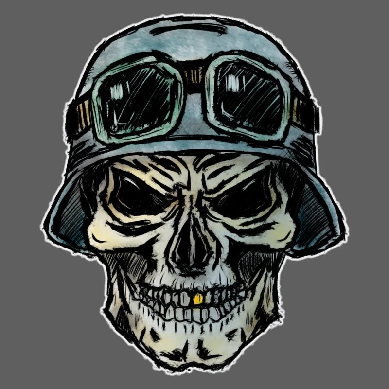 Tête de mort crazy biker avec casque