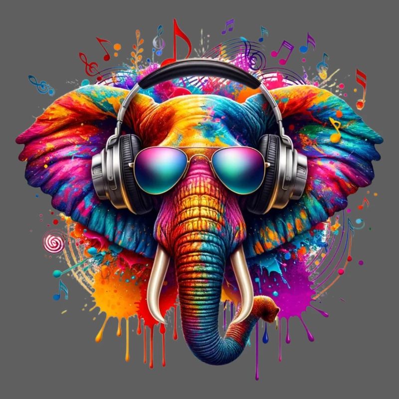 Bunter Elefant mit Kopfhörern
