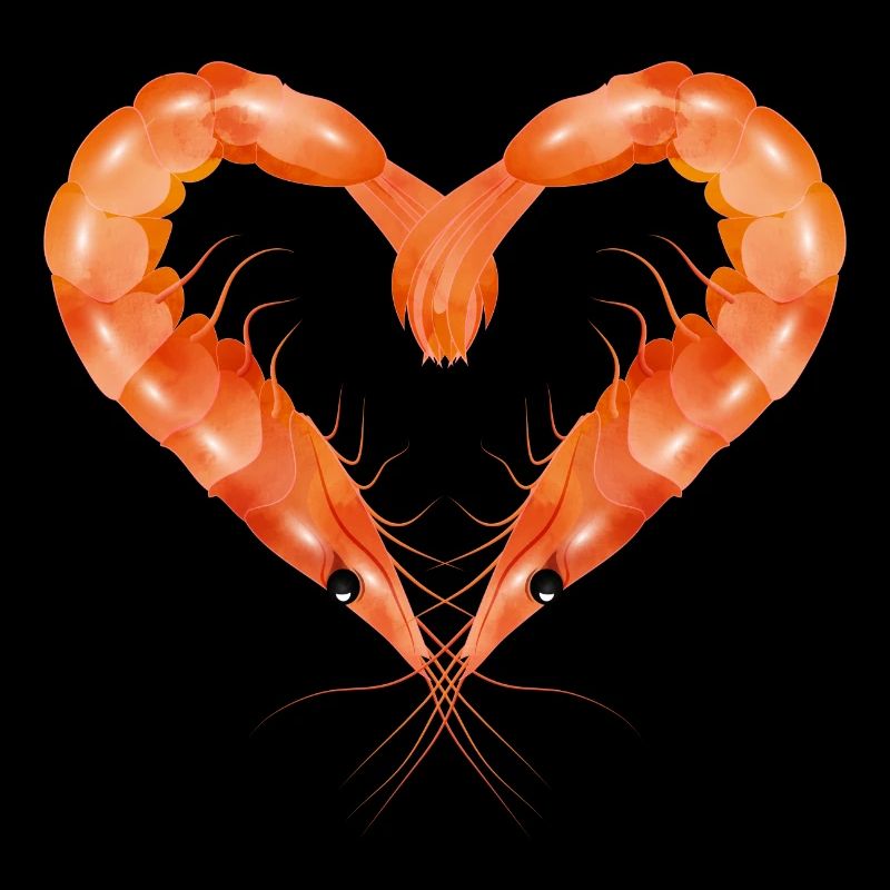 zwei Garnelen oder Shrimps in Herz Form gestaltet