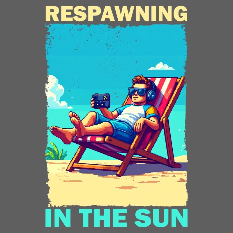 Pixel art beach youth with gaming elements