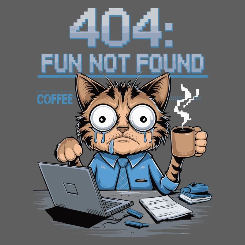 404 Fun Not Found - Funny Cat Coffee Work Meme