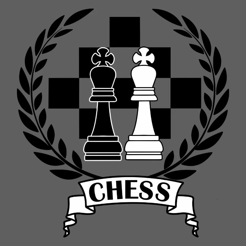 Pièces d’échecs en couronne de laurier avec texte CHESS