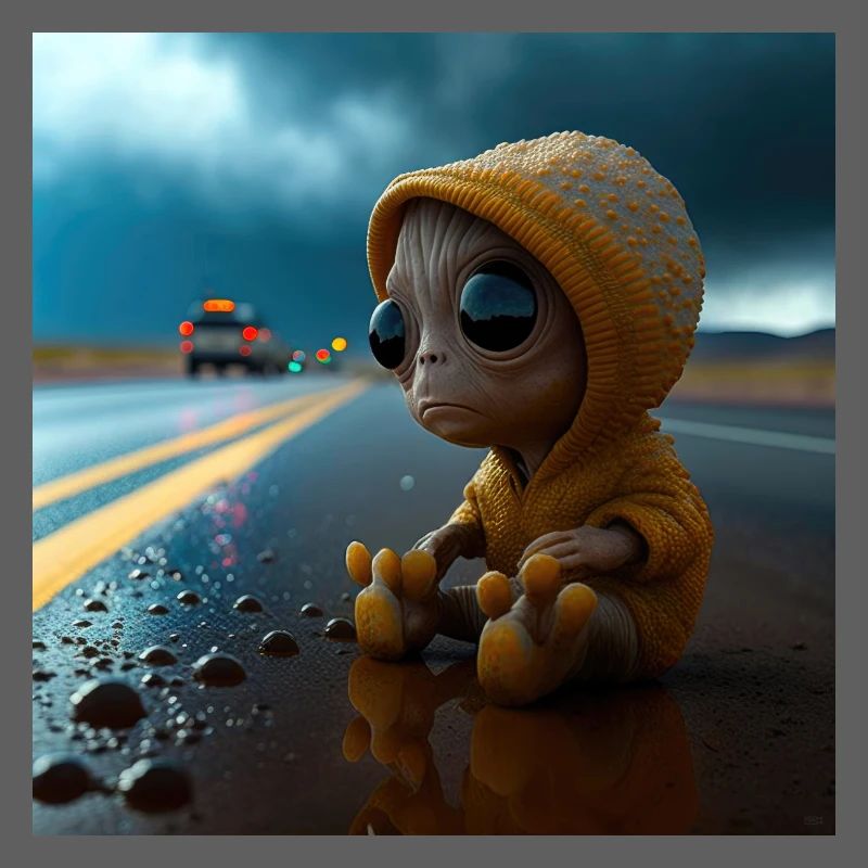 Bébé alien perdu sur la route