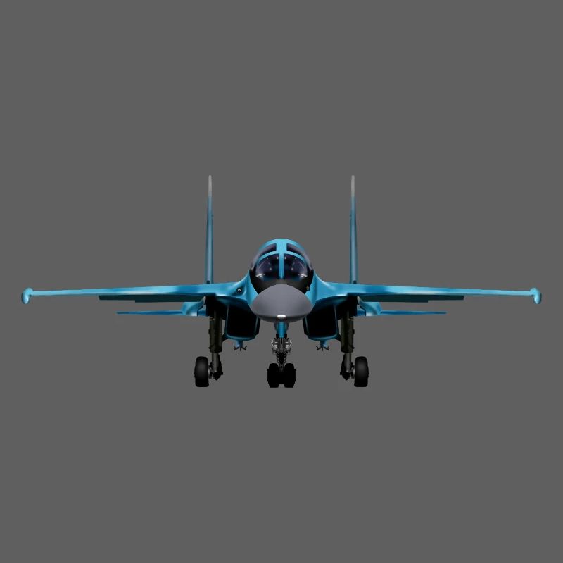 Blauer Kampfjet Frontansicht