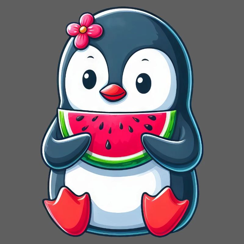 pingouin mignon avec dessin animé d’été pastèque