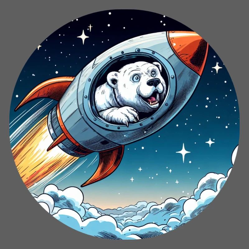 excited polar bear in a rocket comic