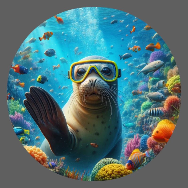 Robe unter Wasser mit einer Taucherbrille winkt