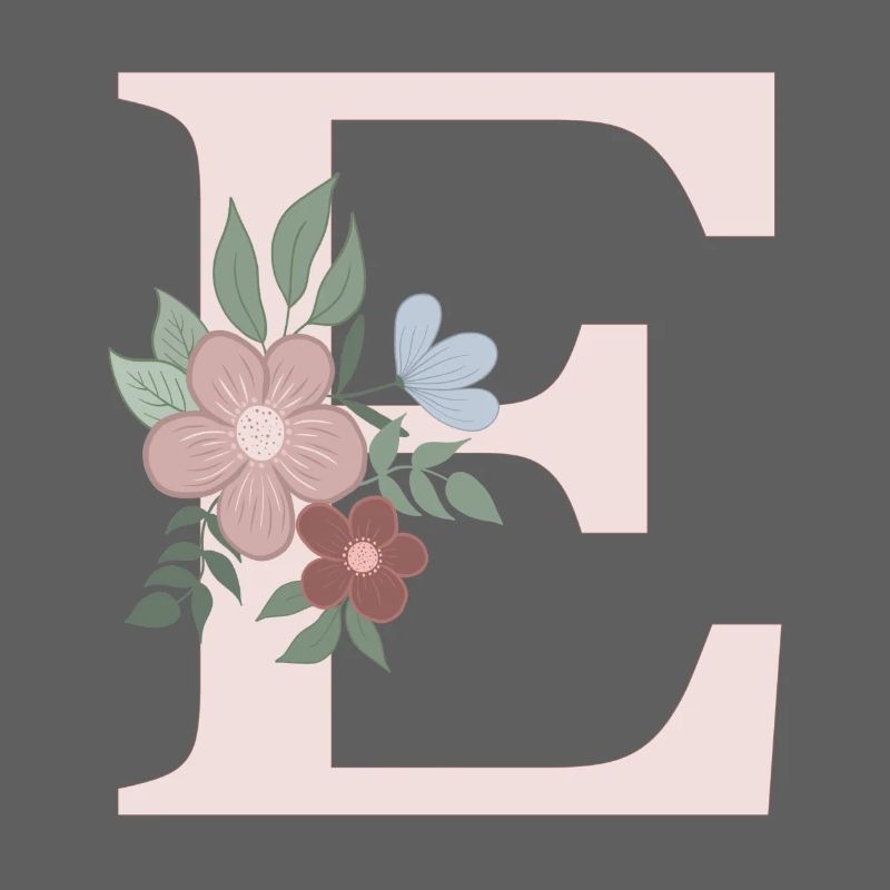 Lettre E avec fleur rose