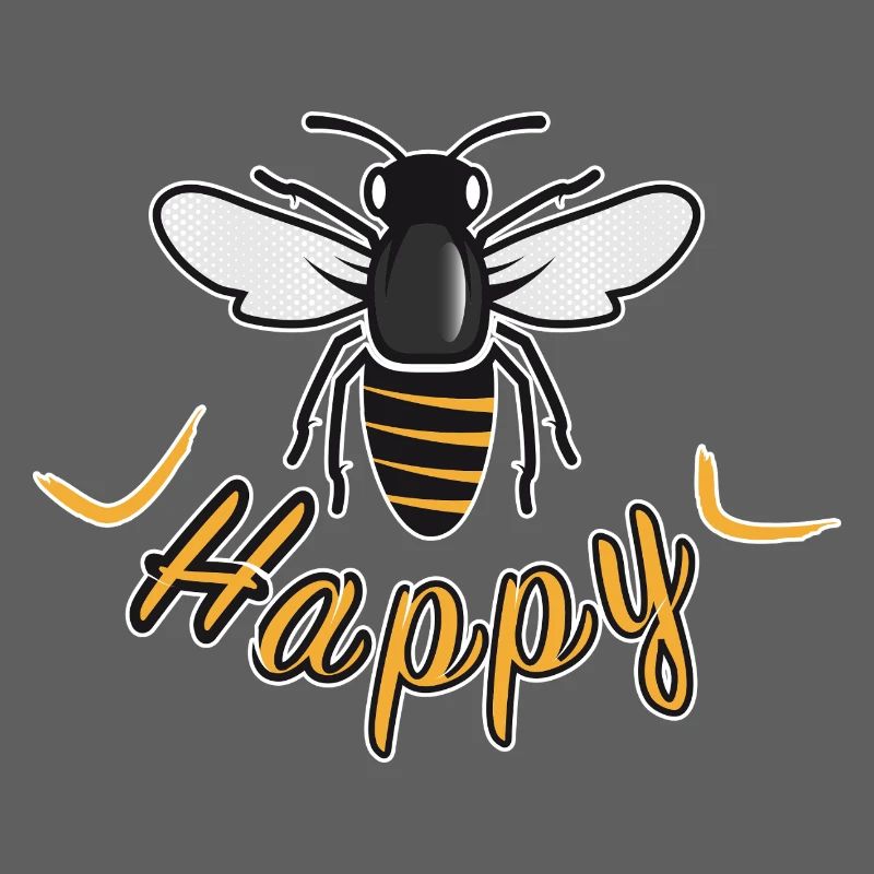 Glückliche Biene mit 'Happy'-Schriftzug