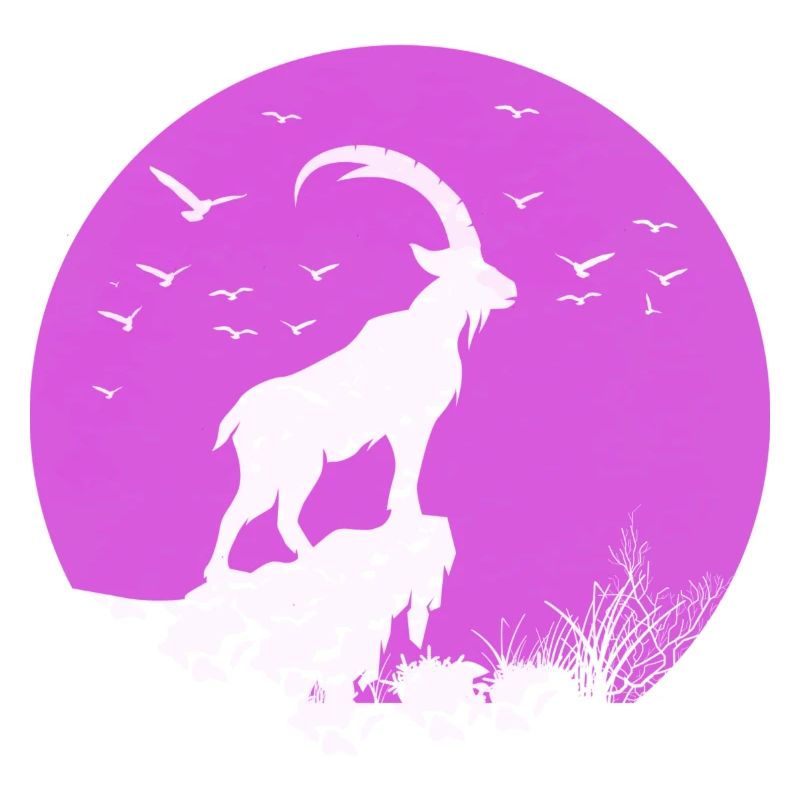 Rosa Steinbock Ibex Silhouette im Mondkreis
