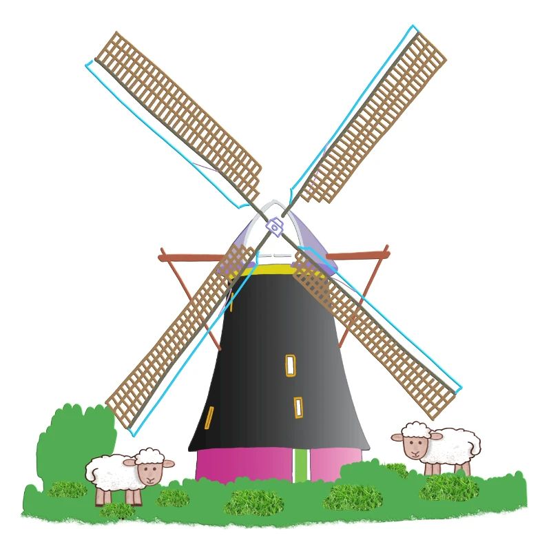 Moulin à vent avec des moutons
