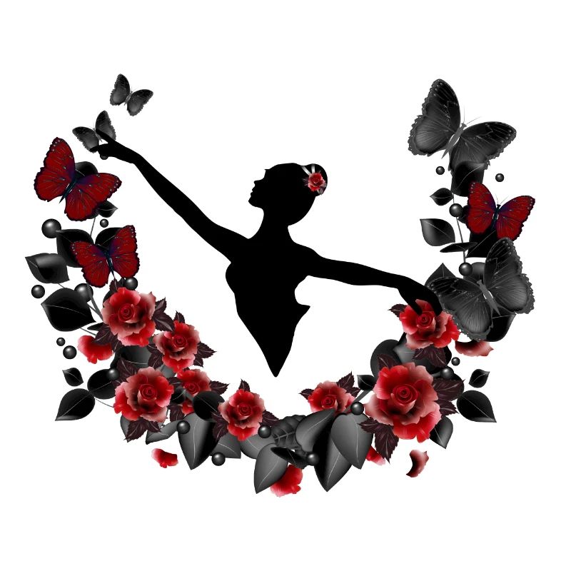 Ballerina silhouette with eucalyptus & red roses