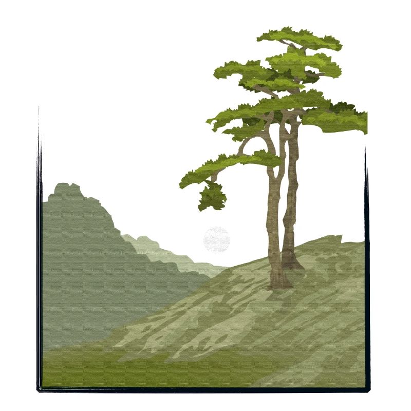 Tree on hill with canvas structure, public domain