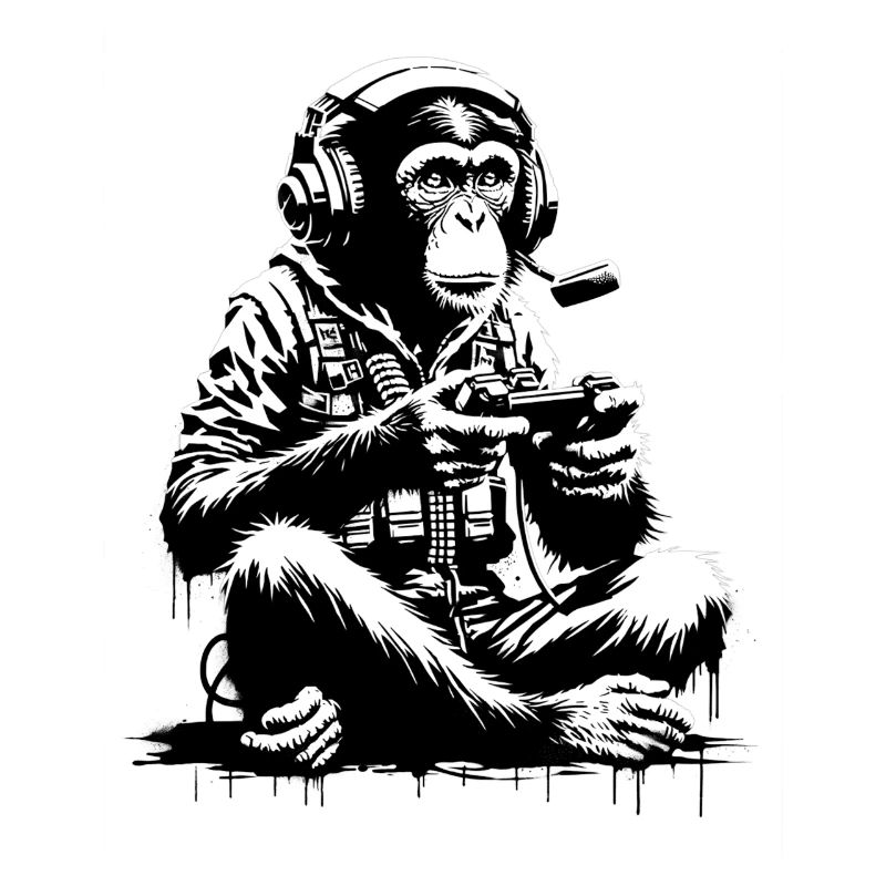 Futuristic monkey with gaming equipment