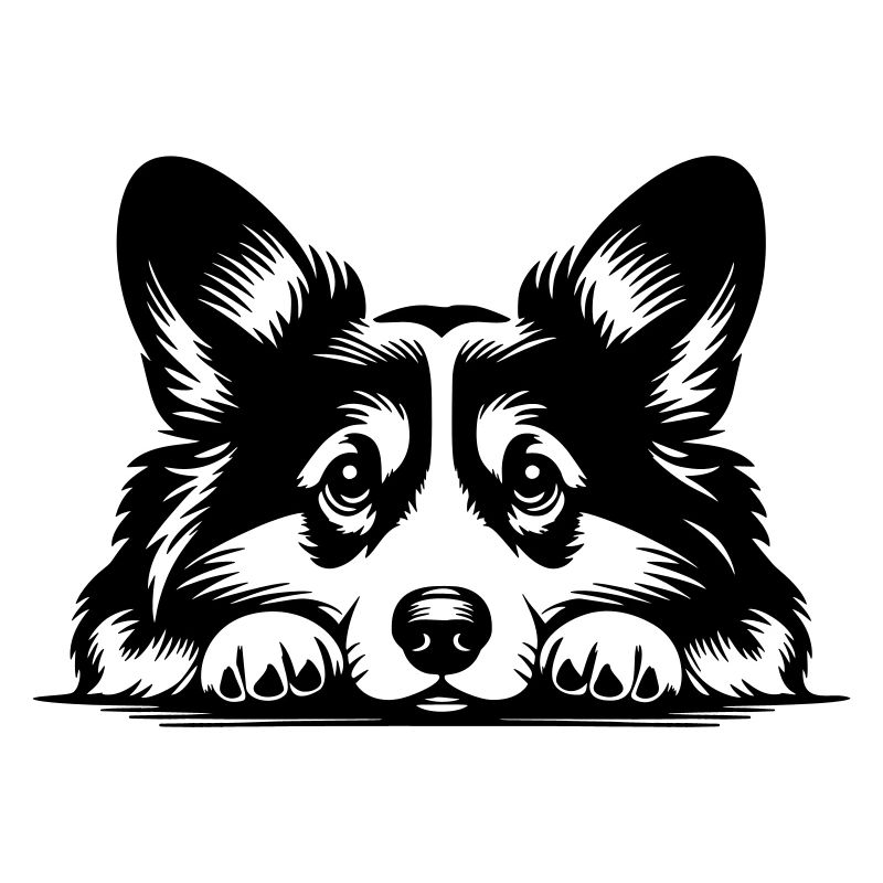 Welsh Corgi Kopf mit Pfoten