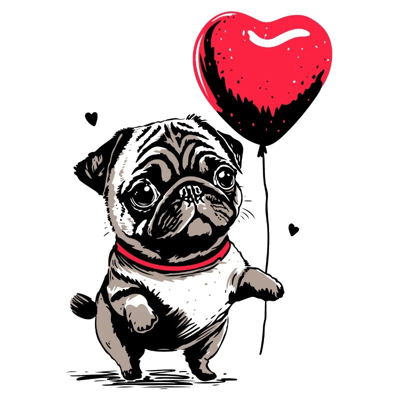 Mops mit Herz Luftballon - Heartful Creatures