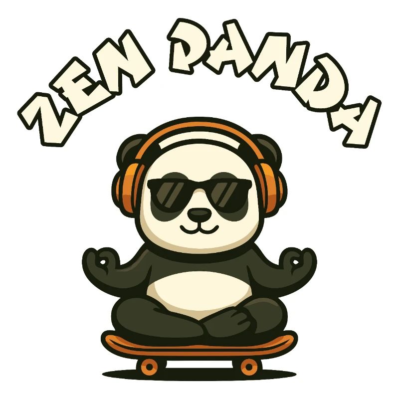 Zen Panda mit Skateboard und Kopfhörern