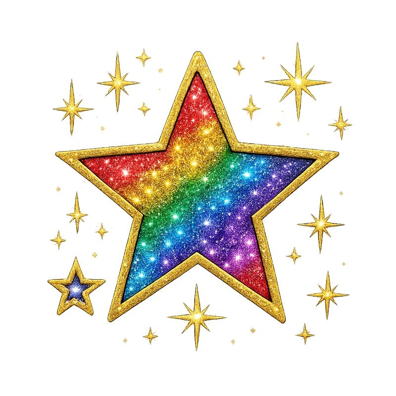 Vibrant Glitter Rainbow Star Design