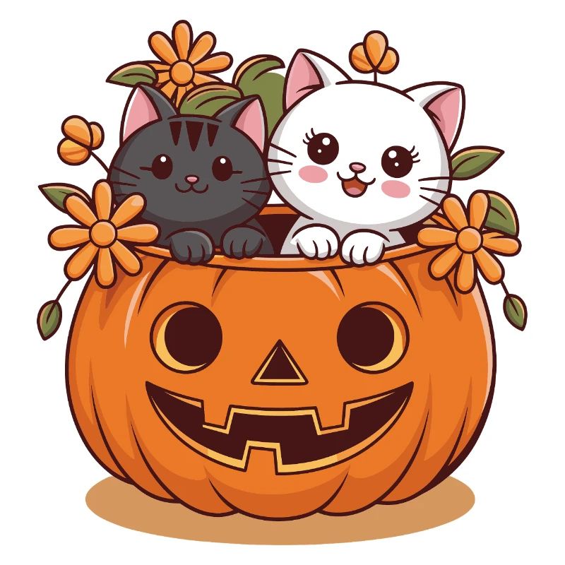 Cats in pumpkin head Halloween design