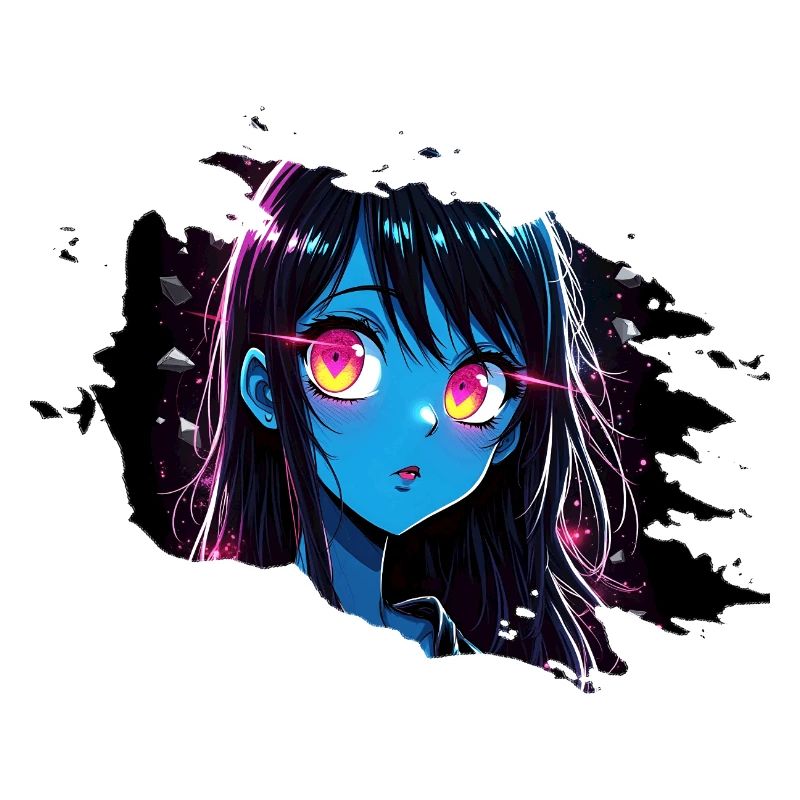 Neon Anime Mädchen mit Glühenden Augen