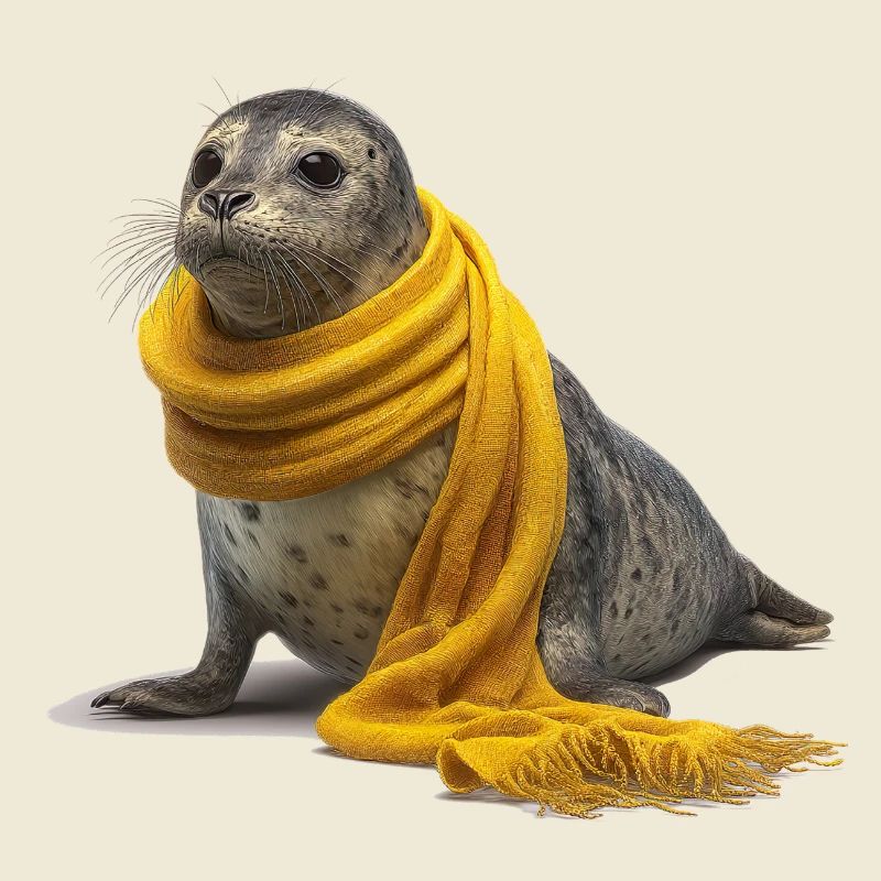 Phoque mignon avec écharpe jaune