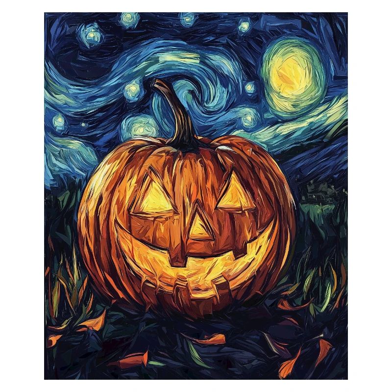 Pumpkin Halloween Van Gogh Style Starry Night