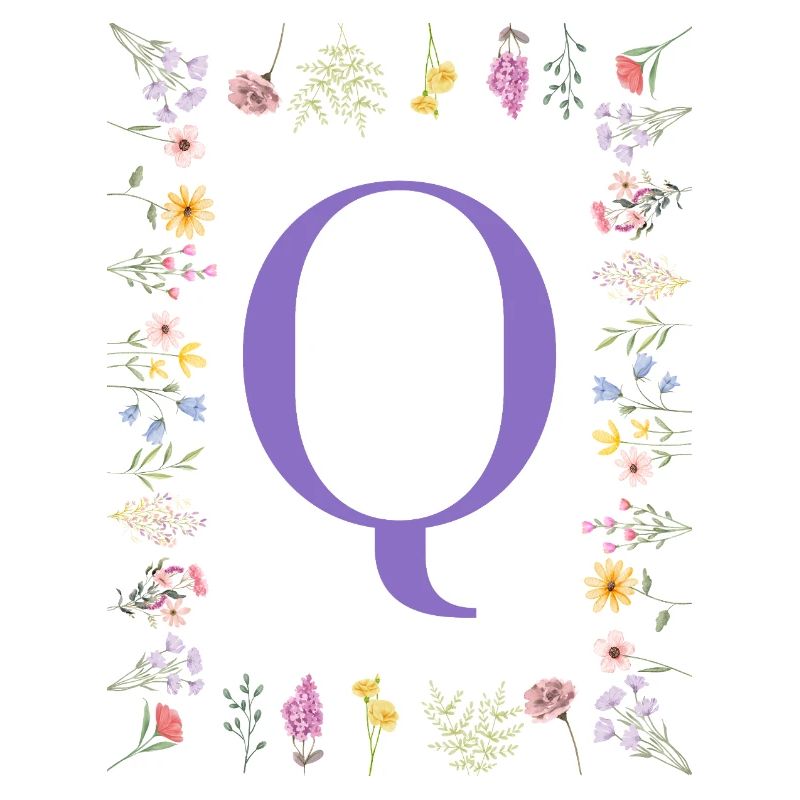 Monogram "Q", floral initials
