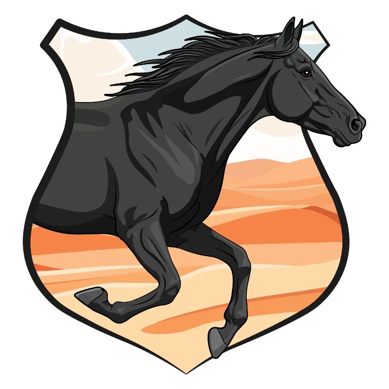 A galloping Abaga horse, a crest and a desert