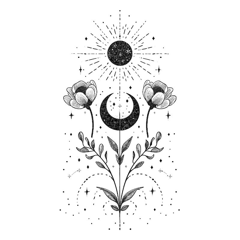 Boho Sonne und Mond mit floralen Elementen