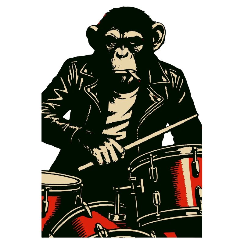 Chimp Drummer in Leather Jacket