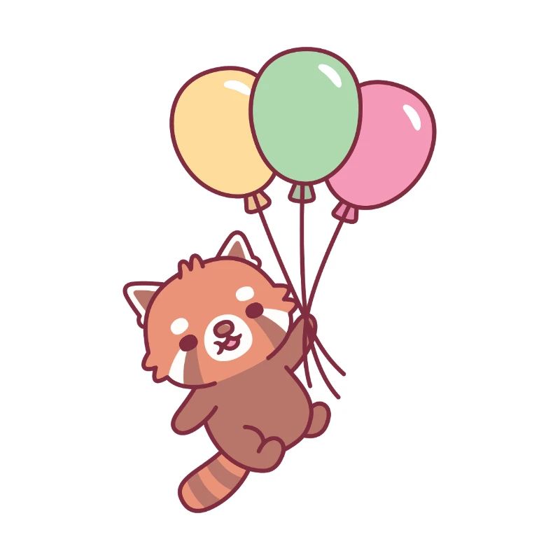 Cute Red Panda And Balloons