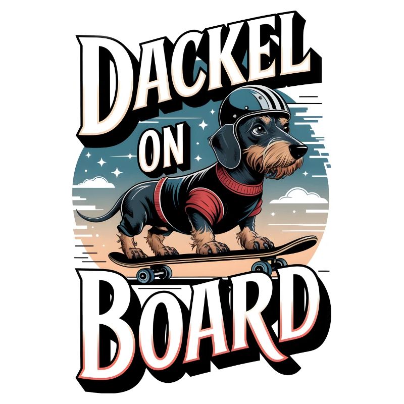 Teckel à bord Teckel à poil dur sur le skateboard