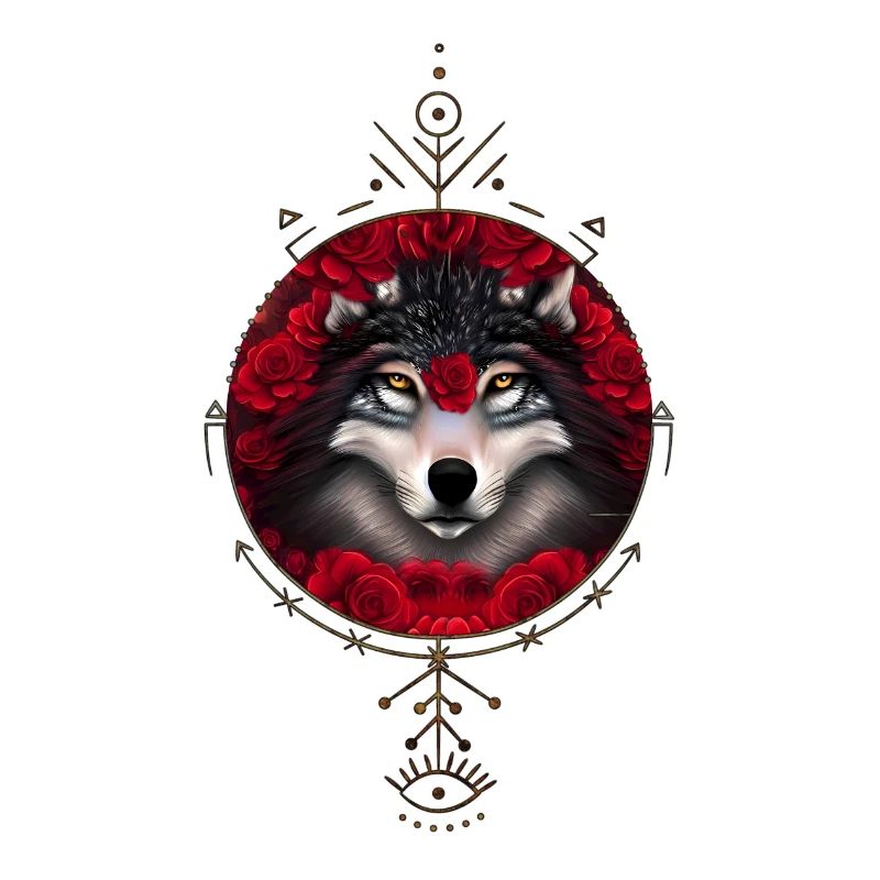 Wunderbarer Wolf mit Blumen.