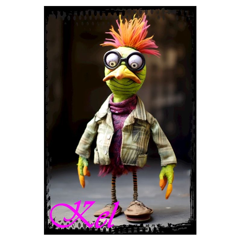 Vogel-Puppet mit Brille und schicker Kleidung